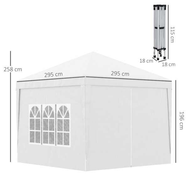 Gazebo 3x3 m Pieghevole e Impermeabile con Pannelli Laterali, in Acciaio e tessuto Oxford, Bianco