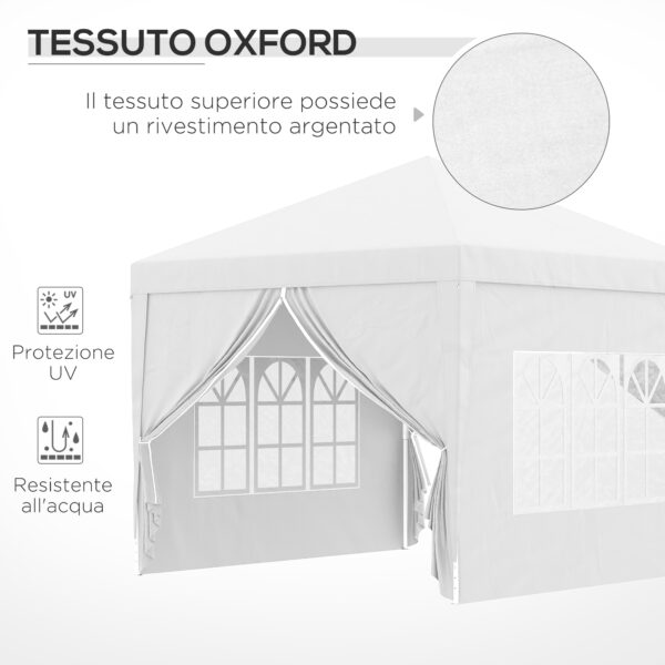 Gazebo 3x3 m Pieghevole e Impermeabile con Pannelli Laterali, in Acciaio e tessuto Oxford, Bianco