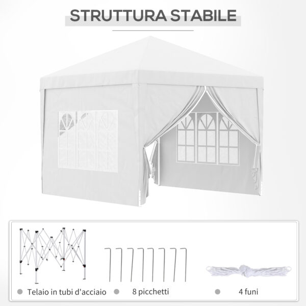 Gazebo 3x3 m Pieghevole e Impermeabile con Pannelli Laterali, in Acciaio e tessuto Oxford, Bianco