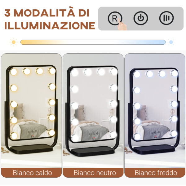 Specchio Trucco Illuminato Inclinabile con 12 Luci LED e Luminosità Regolabile, 32.8Lx11x47.4cm