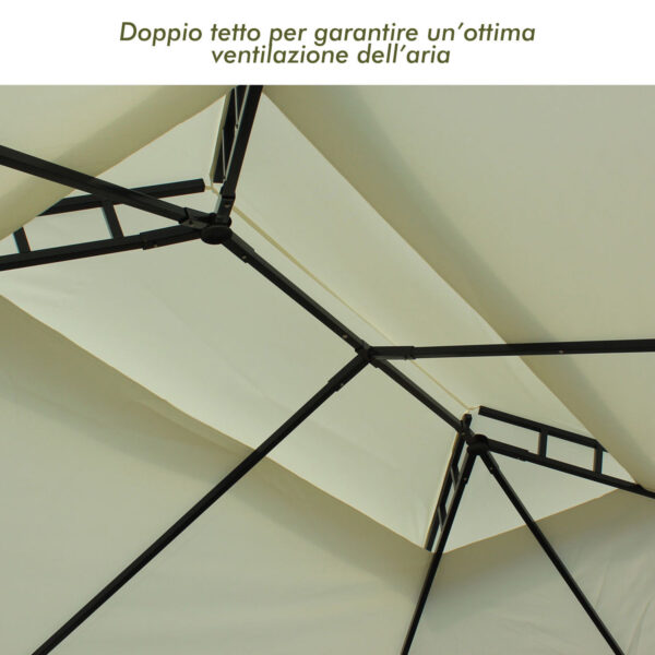 Gazebo da Giardino 3x4m in Acciaio con Doppio Tetto e 4 Tende Laterali, Crema