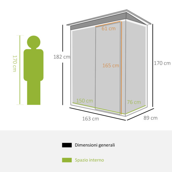 Casetta da Giardino Porta Utensili in Lamiera di Acciaio, Capanno da Giardino in Acciaio con Porte Scorrevoli, 163x89x182cm, Nero