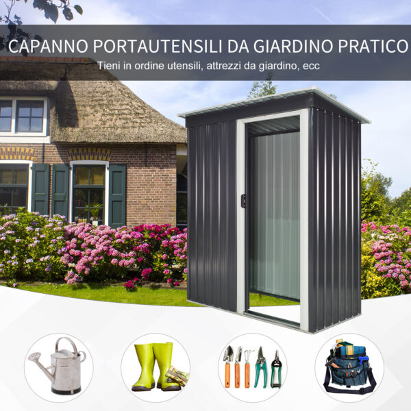 Casetta da Giardino Porta Utensili in Lamiera di Acciaio, Capanno da Giardino in Acciaio con Porte Scorrevoli, 163x89x182cm, Nero