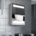 Armadietto Pensile da Bagno con Anta Specchio e Luci a LED 60x50x15cm