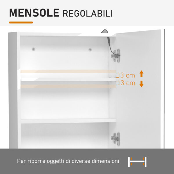 Armadietto Pensile da Bagno con Anta Specchio e Luci a LED 60x50x15cm