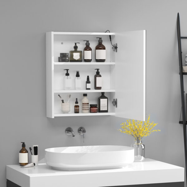 Armadietto Pensile da Bagno con Anta Specchio e Luci a LED 60x50x15cm