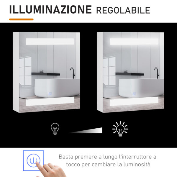 Armadietto Pensile da Bagno con Anta Specchio e Luci a LED 60x50x15cm