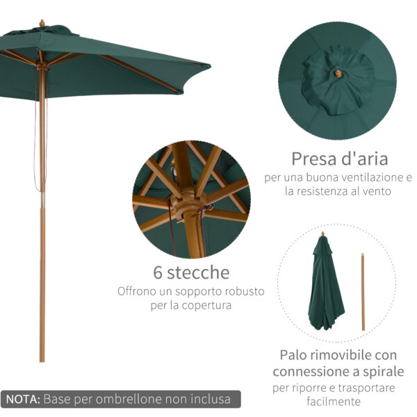 Ombrellone da Giardino e Terrazza in Legno Poliestere 2.5x2.3m a 6 Stecche Verde Scuro