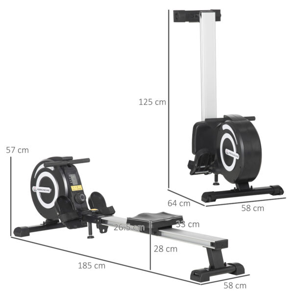 Vogatore Magnetico Pieghevole con Volano Regolabile su 8 Livelli e Monitor LCD, Nero