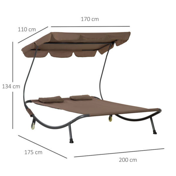 Lettino Matrimoniale 2 Posti Parasole Regolabile da Esterno e Giardino 200x170 x134cm Marrone