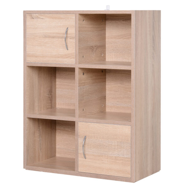 Libreria Scaffale in Legno a 3 Ripiani con 4 Scompartimenti e 2 ante in Legno Naturale 61.5x29.5x80cm