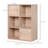 Libreria Scaffale in Legno a 3 Ripiani con 4 Scompartimenti e 2 ante in Legno Naturale 61.5x29.5x80cm