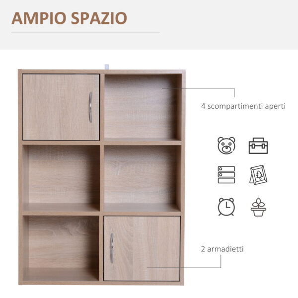 Libreria Scaffale in Legno a 3 Ripiani con 4 Scompartimenti e 2 ante in Legno Naturale 61.5x29.5x80cm