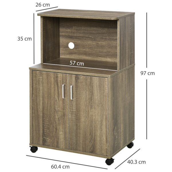 Mobile Cucina Multiuso con 4 Ruote, Armadietto e Ripiano per Microonde, 60.4x40.3x97cm - Legno