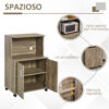 Mobile Cucina Multiuso con 4 Ruote, Armadietto e Ripiano per Microonde, 60.4x40.3x97cm - Legno