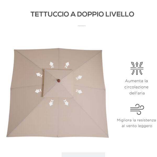 Ombrellone da Giardino 3x3m con 8 Stecche in Bamboo e Copertura Parasole a due Livelli, Crema