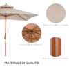 Ombrellone da Giardino 3x3m con 8 Stecche in Bamboo e Copertura Parasole a due Livelli, Crema