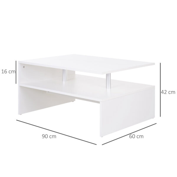 Tavolino da Caffè Basso a 2 Livelli Arredamento Moderno , Tavolino Basso in Legno e Alluminio, Bianco, 90x60x42cm