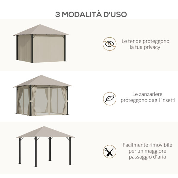 Gazebo da Giardino 3x3m in Alluminio e Acciaio con Zanzariera, Tende e Prese d'Aria, Crema