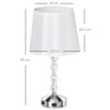 Lampada da Tavolo con Cristalli e 2 Prese USB, Interruttore Touch e Attacco E27, Ф23x45cm, Bianco e Argento