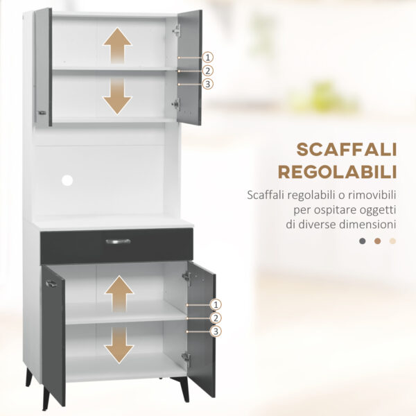 Credenza Moderna con 2 Armadietti e Cassetto, Piano per Microonde e Mensole, 70x42x177cm