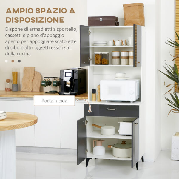 Credenza Moderna con 2 Armadietti e Cassetto, Piano per Microonde e Mensole, 70x42x177cm