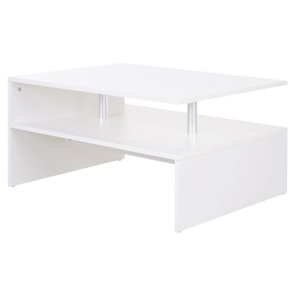 Tavolino da Caffè Basso a 2 Livelli Arredamento Moderno , Tavolino Basso in Legno e Alluminio, Bianco, 90x60x42cm