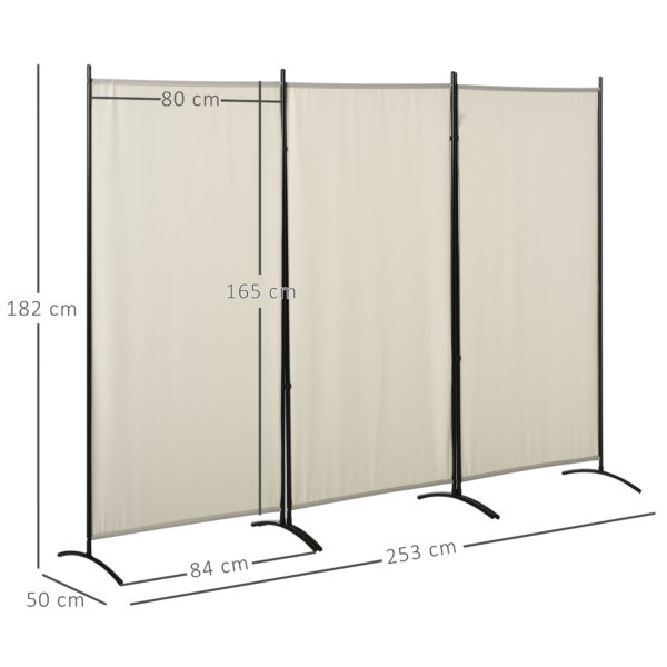 Paravento aPieghevole a 3 Pannelli, Frangivista Divisorio per Ambienti in Metallo e Poliestere 253x50x182cm Beige