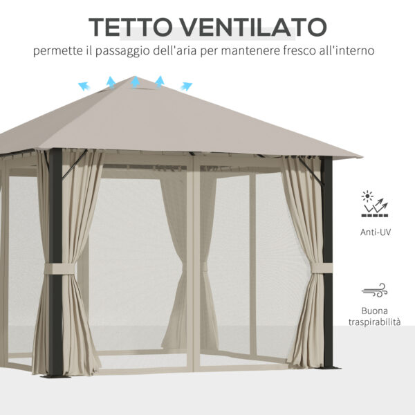 Gazebo da Giardino 3x3m in Alluminio e Acciaio con Zanzariera, Tende e Prese d'Aria, Crema