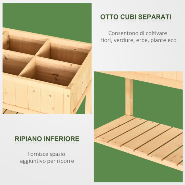 Letto per Orto Rialzato in Legno Orto Pensile Urbano con 8 Griglie e Ripiano Inferiore per Piante da Giardino 120x60x81cm