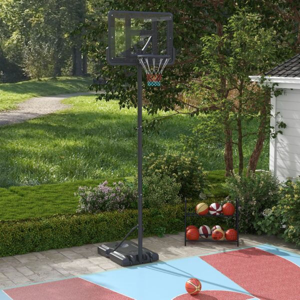 Canestro Basket ad Altezza Regolabile 195-370 cm per Giardino e Piscina con Base Riempibile, Nero