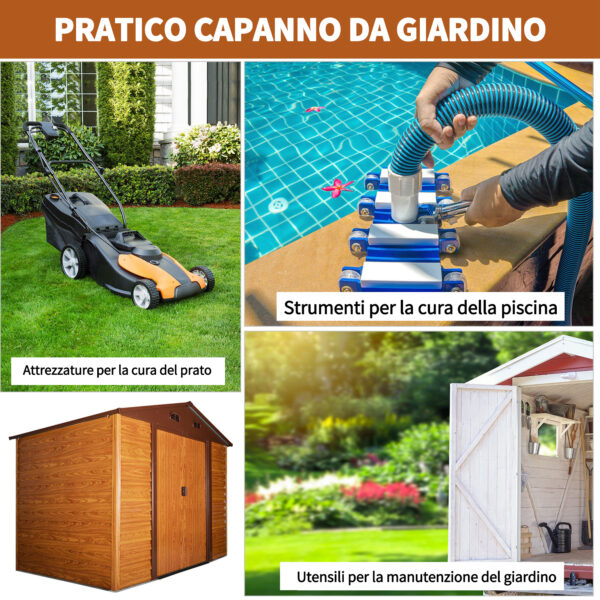 Casetta da Giardino Porta Attrezzi in Acciaio con Porte Scorrevoli, 278x195x215cm, Marrone