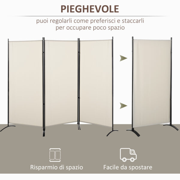 Paravento aPieghevole a 3 Pannelli, Frangivista Divisorio per Ambienti in Metallo e Poliestere 253x50x182cm Beige