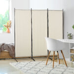 Paravento aPieghevole a 3 Pannelli, Frangivista Divisorio per Ambienti in Metallo e Poliestere 253x50x182cm Beige