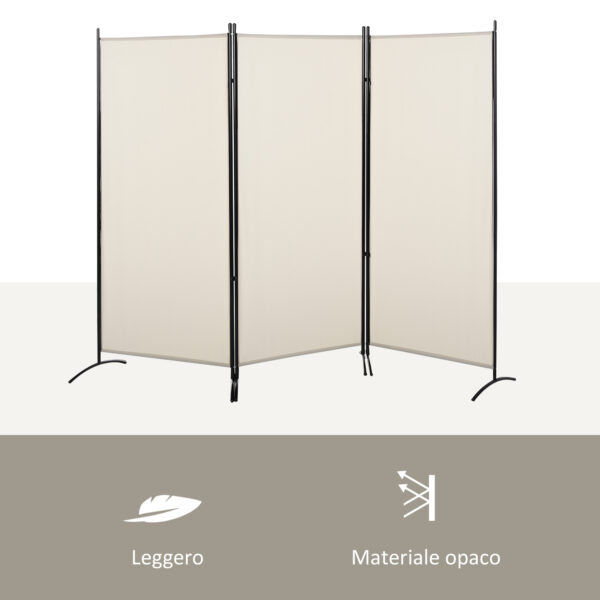 Paravento aPieghevole a 3 Pannelli, Frangivista Divisorio per Ambienti in Metallo e Poliestere 253x50x182cm Beige