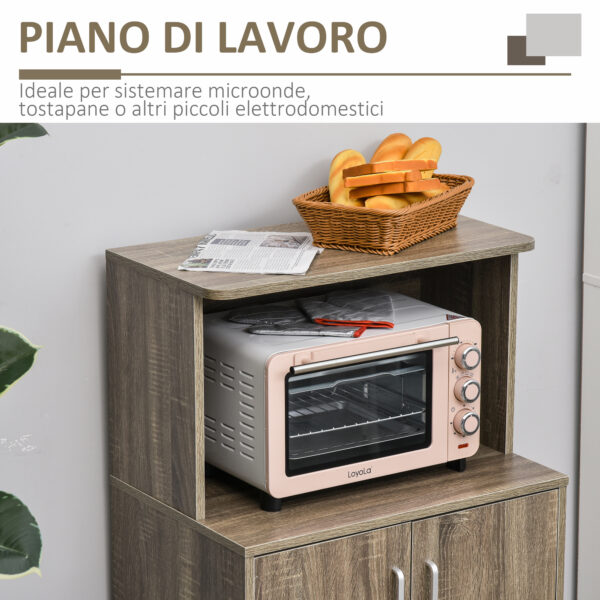 Mobile Cucina Multiuso con 4 Ruote, Armadietto e Ripiano per Microonde, 60.4x40.3x97cm - Legno