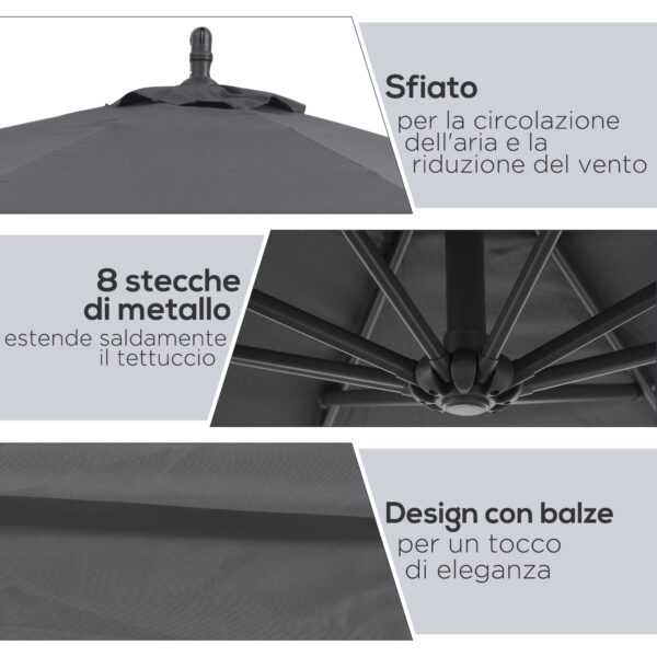 Ombrellone da Giardino a Braccio Deluxe Inclinabile con Manovella, Φ3m Grigio