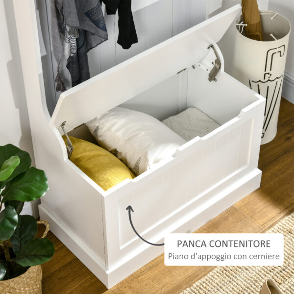 Appendiabiti con Panca Contenitore Carico Max.100kg 71.5 x 39.5 x 170cm Bianco