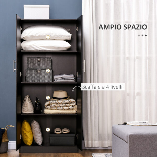 Armadio 2 Ante Moderno con 4 Ripiani, Guardaroba in Legno MDF 80x40x180cm, Nero