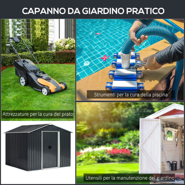 Casetta da Giardino Porta Utensili in Lamiera di Acciaio, Capanno da Giardino in Acciaio con Porte Scorrevoli, 236x174x190cm, Grigio