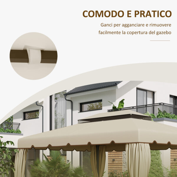 Tettuccio di Ricambio per Gazebo da Giardino 3x4m con Tetto a 2 Livelli in Poliestere Beige