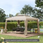 Tettuccio di Ricambio per Gazebo da Giardino 3x4m con Tetto a 2 Livelli in Poliestere Beige