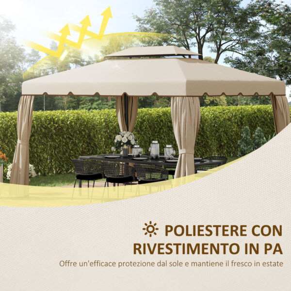 Tettuccio di Ricambio per Gazebo da Giardino 3x4m con Tetto a 2 Livelli in Poliestere Beige