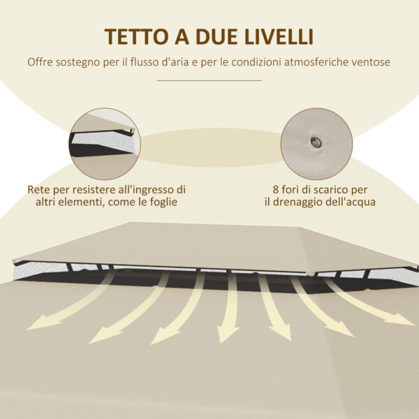 Tettuccio di Ricambio per Gazebo da Giardino 3x4m con Tetto a 2 Livelli in Poliestere Beige