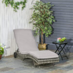 Sdraio da Giardino in Rattan PE con Schienale Regolabile e Cuscino, 207x70x70cm, Grigio