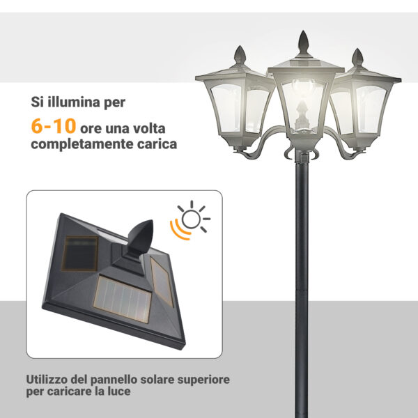 Lampione da Giardino Led a Energia Solare, Nero, 182.5cm