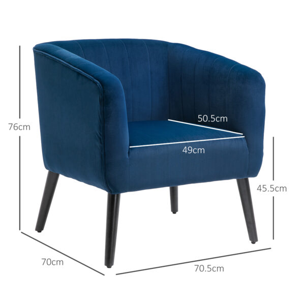 Poltroncina Moderna Stile Nordico Copertura Velluto e Gambe in Legno, Blu