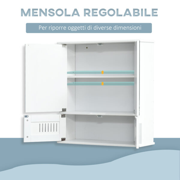 Mobiletto Bagno Pensile con Antine a Specchio, 55x17.5x60cm - Bianco