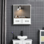 Mobiletto Bagno Pensile con Antine a Specchio, 55x17.5x60cm - Bianco