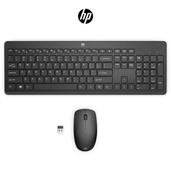 HP 230 Combo Tastiera e Mouse Wireless, fino a 1 anno di Autonomia, Digitazione Silenziosa, Tasti Scelta Rapida e 12 Funzioni, Tastierino Numerico, 1600 DPI, Rotella Scorrimento, Nera